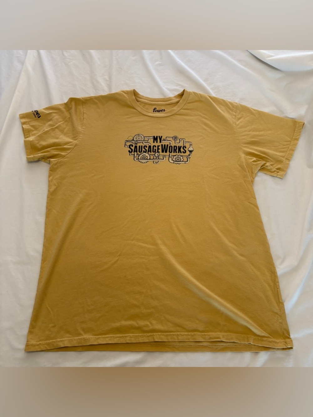 Lowes Foods Men's Large Yellow My Sausage Works Cotton Crew T-Shirt Mustard Ylw